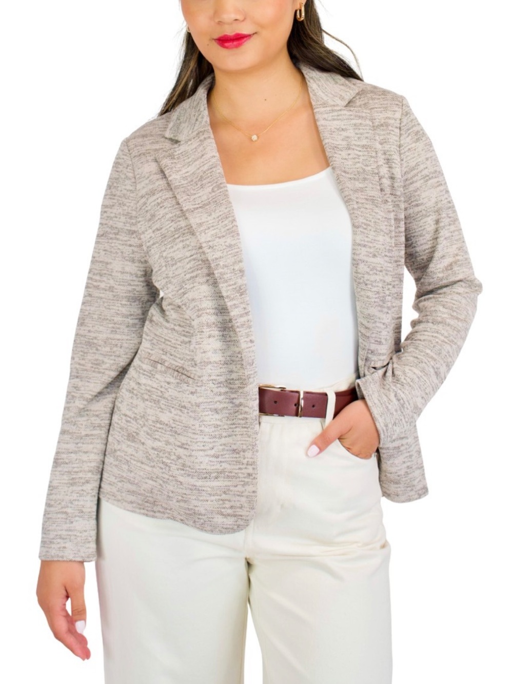 NWOT Petite Tailored Open-Front Blazer in Light Taupe